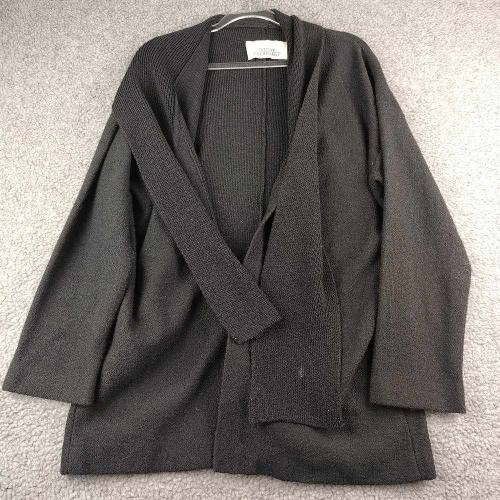 Steve Fabrikant Cardigan Open Front Black Wool‎ Blend SZ Medium Petite USA MADE